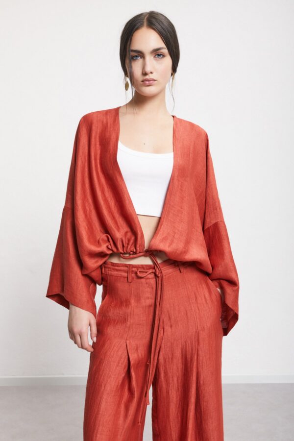 Cardigan in lino satinato