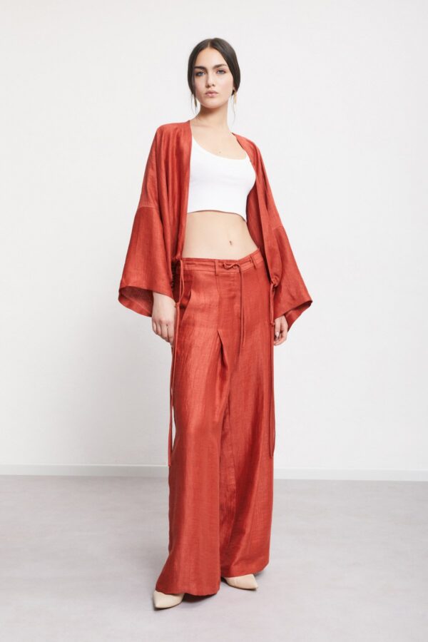 Pantalone palazzo in lino satinato