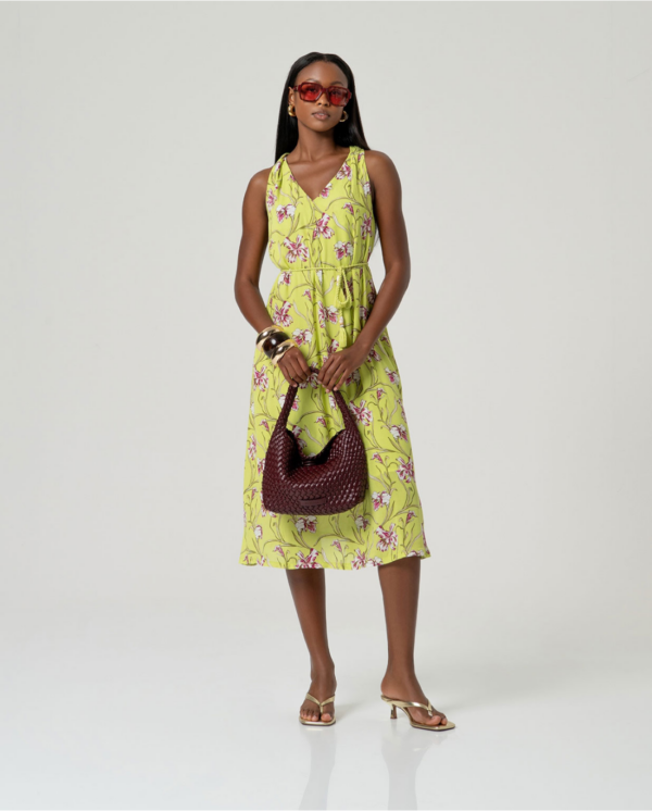 Abito midi fantasia verde acido